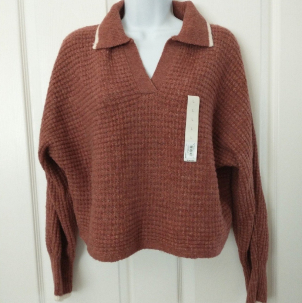 SO cropped waffle sweater.  Junior size Large.  NWT!
